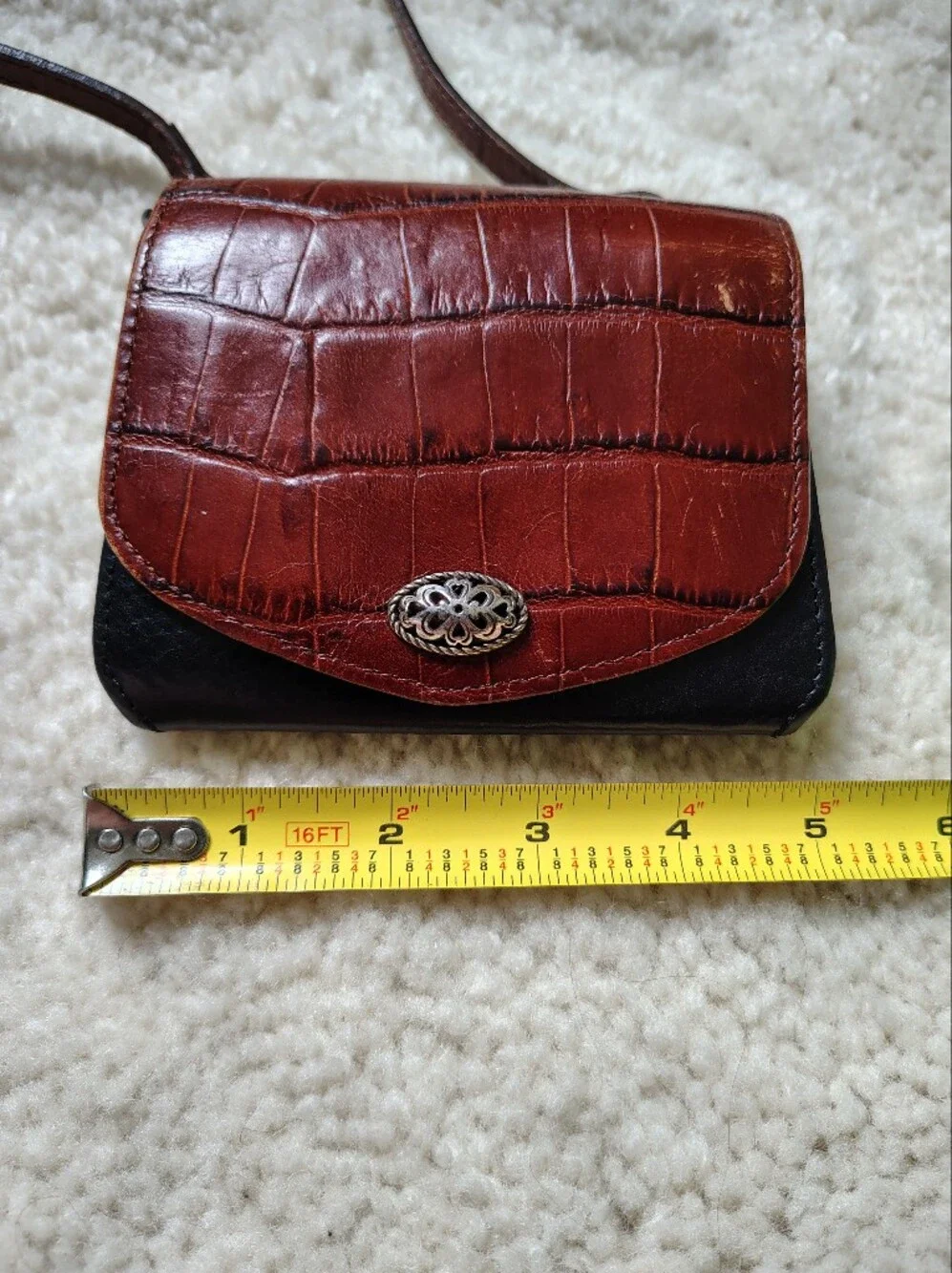 Vintage Brighton Women's Brown Croc-Embossed Crossbody Small Bag - Picture 14 of 16